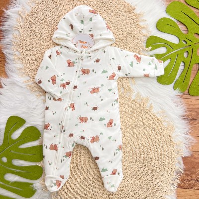 Macacão Acolchoado com Capuz Ursos - Off White